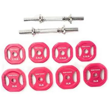 Dumbbells Set with 30lb Weight Plates: BodyRock Free Weights Home Gym Equipment - Dumbbell Sets with Two Solid Steel Threaded Dumbbell Handles and Collars, Four 5 lb Weights and Four 2.5 lb Weights