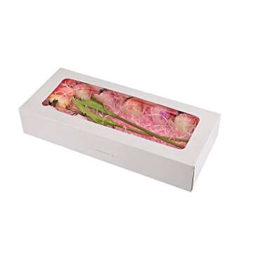 RIFMEAE 24-Pack 14" x 6" x 2.5" Cookie Boxes, Bakery Boxes with Window, Strawberry Boxes, Auto-Popup Treat Boxes for Strawberries, Cookies