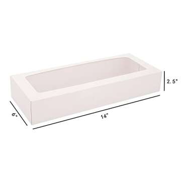 RIFMEAE 24-Pack 14" x 6" x 2.5" Cookie Boxes, Bakery Boxes with Window, Strawberry Boxes, Auto-Popup Treat Boxes for Strawberries, Cookies