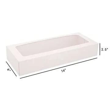 RIFMEAE 24-Pack 14" x 6" x 2.5" Cookie Boxes, Bakery Boxes with Window, Strawberry Boxes, Auto-Popup Treat Boxes for Strawberries, Cookies