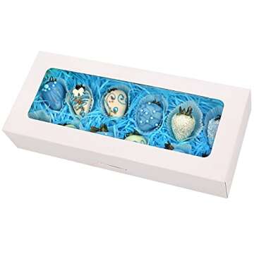 RIFMEAE 24-Pack 14" x 6" x 2.5" Cookie Boxes, Bakery Boxes with Window, Strawberry Boxes, Auto-Popup Treat Boxes for Strawberries, Cookies