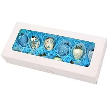 RIFMEAE 24-Pack 14" x 6" x 2.5" Cookie Boxes, Bakery Boxes with Window, Strawberry Boxes, Auto-Popup Treat Boxes for Strawberries, Cookies