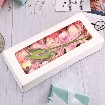 RIFMEAE 24-Pack 14" x 6" x 2.5" Cookie Boxes, Bakery Boxes with Window, Strawberry Boxes, Auto-Popup Treat Boxes for Strawberries, Cookies