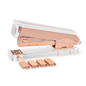 Stylish Acrylic Clear Desktop Stapler in Rose Gold