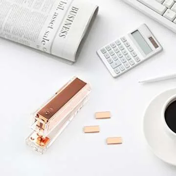 Stylish Acrylic Clear Desktop Stapler in Rose Gold