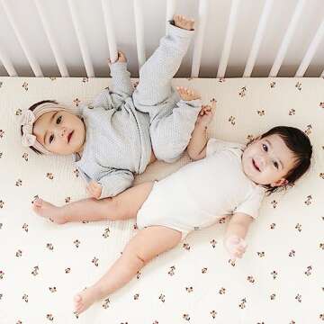 Konssy Muslin Crib Sheets 2 PCS 100% Cotton Baby Crib Sheets for Standard Crib Mattress (28"x 52"), Soft and Breathable for Boys, Girls (Brown, Berry)