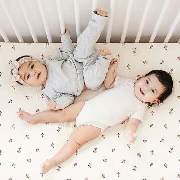 Konssy Muslin Crib Sheets 2 PCS 100% Cotton Baby Crib Sheets for Standard Crib Mattress (28"x 52"), Soft and Breathable for Boys, Girls (Brown, Berry)