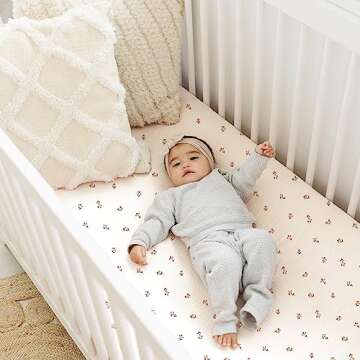 Konssy Muslin Crib Sheets 2 PCS 100% Cotton Baby Crib Sheets for Standard Crib Mattress (28"x 52"), Soft and Breathable for Boys, Girls (Brown, Berry)