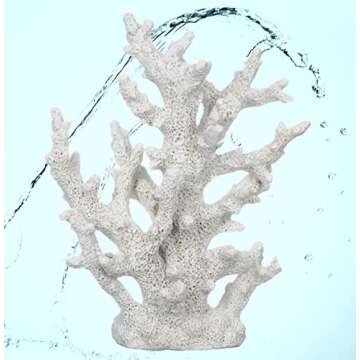 White Coral Decor – Faux Coral Reef Sculpture (9.5x7.5x3.5in) – Coastal Coffee Table Decoration - Nautical Shelf and Beach Home Decor