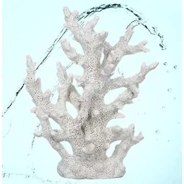 White Coral Decor – Faux Coral Reef Sculpture (9.5x7.5x3.5in) – Coastal Coffee Table Decoration - Nautical Shelf and Beach Home Decor