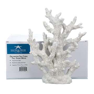 White Coral Decor – Faux Coral Reef Sculpture (9.5x7.5x3.5in) – Coastal Coffee Table Decoration - Nautical Shelf and Beach Home Decor