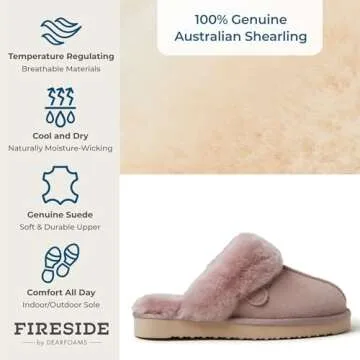 Dearfoams Women's Fireside Sydney Shearling Fur Indoor/Outdoor Scuff Slipper with Wide Widths, Dusty Pink, 7.5