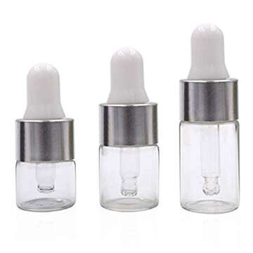 ConStore 50pcs Clear Glass Dropper Bottles Mini Essential Oil Vials with Glass Eye Dropper Empty Cos...