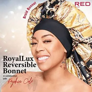 Red by Kiss Wide Edge Braid Bonnet Reversible Silky Bonnet Sleep Cap RoyalLux X Keyshia Cole Frizz Free Bonnet (Luxury)