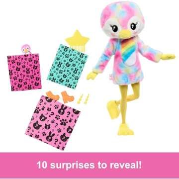 Barbie Cutie Reveal Doll & Accessories, Color Dream Series, Tie-Dyed Penguin Plush Costume & 10 Surprises Including Color Change