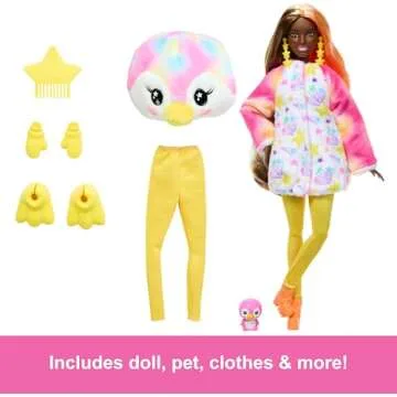 Barbie Cutie Reveal Doll & Accessories, Color Dream Series, Tie-Dyed Penguin Plush Costume & 10 Surprises Including Color Change