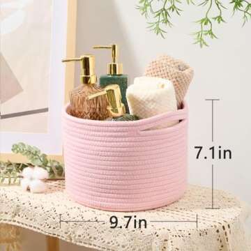 MiniArk Small Storage Basket for Organizing | Cube Shelf Closet Storage Baskets | 9.7×9.7×7.1” Cute Baby Basket for Nursery | Woven Rope Basket Bins | Gift Basket Easter | Round 3 Packs Light Pink