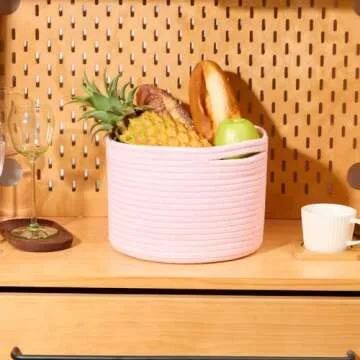 MiniArk Small Storage Basket for Organizing | Cube Shelf Closet Storage Baskets | 9.7×9.7×7.1” Cute Baby Basket for Nursery | Woven Rope Basket Bins | Gift Basket Easter | Round 3 Packs Light Pink