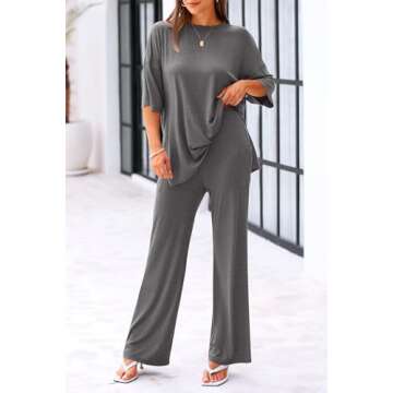 KIRUNDO Womens 2 Piece Outfits Casual Short Sleeve Oversized Tops Athleisure Sets Women Loose Wide Leg Pants Sets Tracksuit Post Partum Lounge Sets(Dark Grey, X-Large)