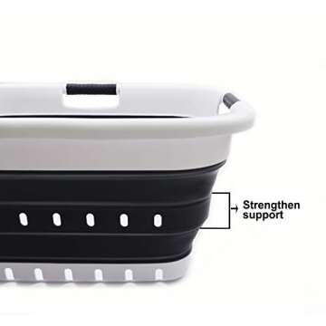 SAMMART 41L (10.8 gallon) Set of 2 Collapsible 3 Handled Plastic Laundry Basket-Foldable Pop Up Storage Container/Organizer-Space Saving Hamper/Basket (2, Black)