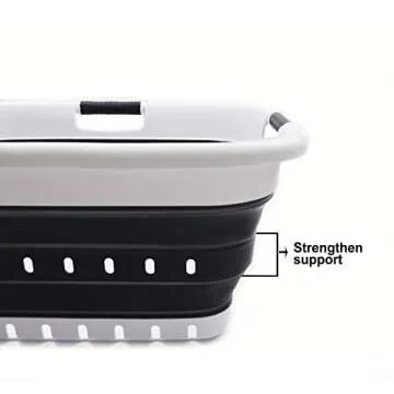 SAMMART 41L (10.8 gallon) Set of 2 Collapsible 3 Handled Plastic Laundry Basket-Foldable Pop Up Storage Container/Organizer-Space Saving Hamper/Basket (2, Black)