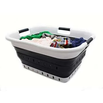 SAMMART 41L (10.8 gallon) Set of 2 Collapsible 3 Handled Plastic Laundry Basket-Foldable Pop Up Storage Container/Organizer-Space Saving Hamper/Basket (2, Black)