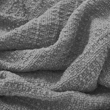 PANDATEX Thick Chunky Grey Knitted Throw Blanket for Couch Chair Sofa Bed, Chic Boho Style Textured Basket Weave Pattern Blanket with Decorative Fringe, 50"x60"