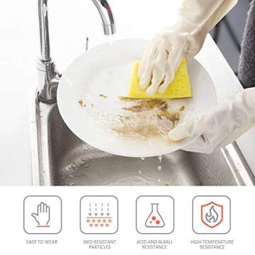 BOOMJOY Nitrile Cleaning Gloves, Heavy Duty Dishwashing Gloves, Reusable Medium Gloves for Kitchen, Bathroom, Gardening, Working, Pet Care - White, 3 Pairs, Size M