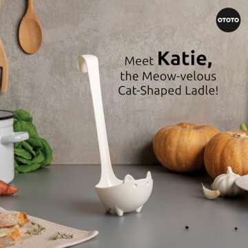 Bundle of 2!!! NEW!! Katie Cat Soup Ladle by OTOTO - Black Cat, Cooking Gifts, Gifts for Cat Lovers & Katie White Ladle by OTOTO