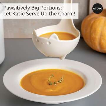 Bundle of 2!!! NEW!! Katie Cat Soup Ladle by OTOTO - Black Cat, Cooking Gifts, Gifts for Cat Lovers & Katie White Ladle by OTOTO