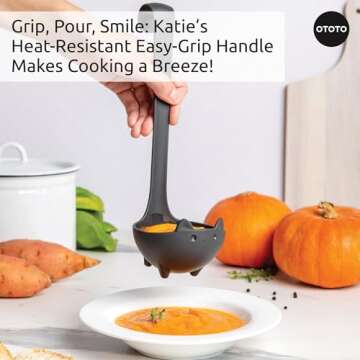 Bundle of 2!!! NEW!! Katie Cat Soup Ladle by OTOTO - Black Cat, Cooking Gifts, Gifts for Cat Lovers & Katie White Ladle by OTOTO