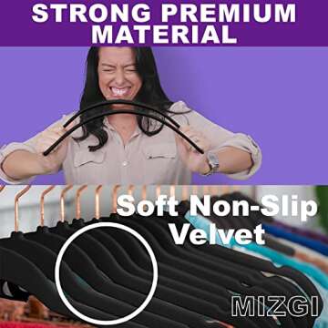 MIZGI Premium Velvet Hangers (50 Pack) Heavy Duty - Non Slip Felt Hangers - Velvet Suit Hangers Blac...