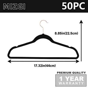 MIZGI Premium Velvet Hangers (50 Pack) Heavy Duty - Non Slip Felt Hangers - Velvet Suit Hangers Black - Rose Gold Hooks,Space Saving Clothes Hangers