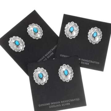 Cute Native American Turquoise Silver Concho Earrings