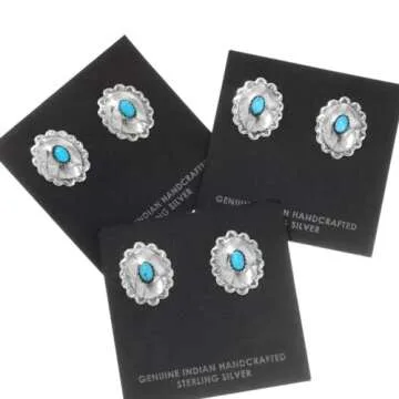 Cute Native American Turquoise Silver Concho Earrings