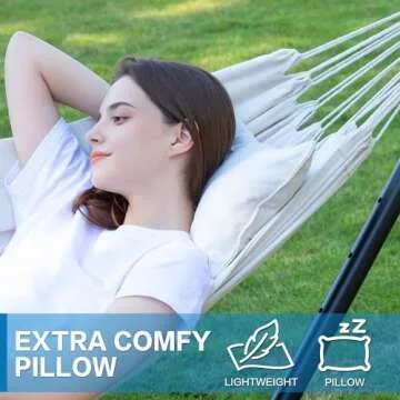 PNAEUT Double Hammock with Space Saving Steel Stand 2 Person Heavy Duty Garden Yard Outdoor 450lb Capacity Hammocks (Beige)
