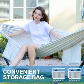 PNAEUT Double Hammock with Space Saving Steel Stand 2 Person Heavy Duty Garden Yard Outdoor 450lb Capacity Hammocks (Beige)
