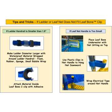Leaf Bone - Leaf Net Skimmer Clip, In-Ground Swimming Pools and ONLY 1.9" Steel Ladder Handrails (Net Not Included), Leaf Rake Ladder Attachment