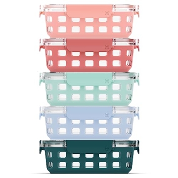 Ello Duraglass 3.4 Cup Meal Prep Sets 10Pc, 5 Pack Set- Glass Food Storage Container with Silicone Sleeve and Airtight BPA-Free Plastic Lids, Dishwasher, Microwave, and Freezer Safe, Melon