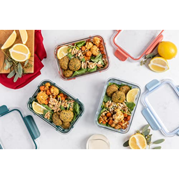 Ello Duraglass 3.4 Cup Meal Prep Sets 10Pc, 5 Pack Set- Glass Food Storage Container with Silicone Sleeve and Airtight BPA-Free Plastic Lids, Dishwasher, Microwave, and Freezer Safe, Melon