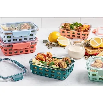 Ello Duraglass 3.4 Cup Meal Prep Sets 10Pc, 5 Pack Set- Glass Food Storage Container with Silicone Sleeve and Airtight BPA-Free Plastic Lids, Dishwasher, Microwave, and Freezer Safe, Melon
