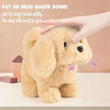 Hopearl Walking Dog Golden Retriever Interactive Electronic Pet Plush Toy Puppy Woof and Moving Animated Nodding Head Gifts for Toddlers Birthday, Brown, 7''