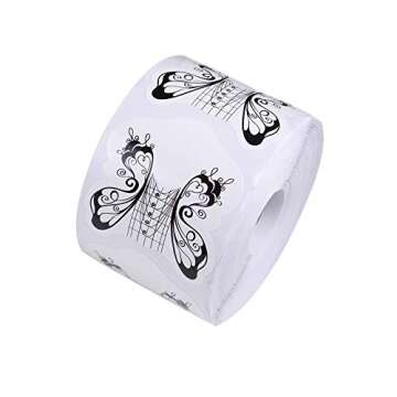 BeautyLeader 500Pcs/Roll Nail Form Guide Acrylic Tip Extension Forms Black And White Color Butterfly DesignSticker Rroll Manicure Tool for Acrylic UV Gel Nail Art Tips