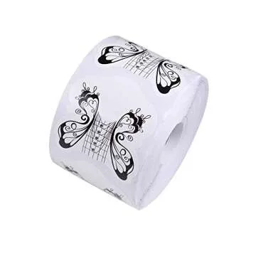 BeautyLeader 500Pcs/Roll Nail Form Guide Acrylic Tip Extension Forms Black And White Color Butterfly DesignSticker Rroll Manicure Tool for Acrylic UV Gel Nail Art Tips