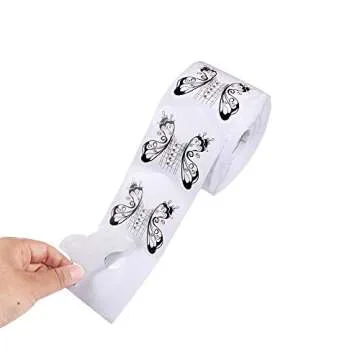 BeautyLeader 500Pcs/Roll Nail Form Guide Acrylic Tip Extension Forms Black And White Color Butterfly DesignSticker Rroll Manicure Tool for Acrylic UV Gel Nail Art Tips