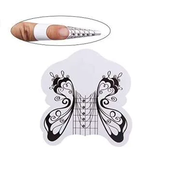 BeautyLeader 500Pcs/Roll Nail Form Guide Acrylic Tip Extension Forms Black And White Color Butterfly DesignSticker Rroll Manicure Tool for Acrylic UV Gel Nail Art Tips