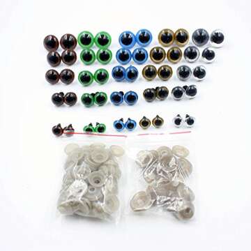 BESTTOYHOME 100pcs 10/12/14/16/18mm 5 Sizes in a Box Assorted Colors Plastic Safety Eyes for Teddy Bear Doll Animal Puppet Craft