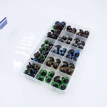 BESTTOYHOME 100pcs 10/12/14/16/18mm 5 Sizes in a Box Assorted Colors Plastic Safety Eyes for Teddy Bear Doll Animal Puppet Craft