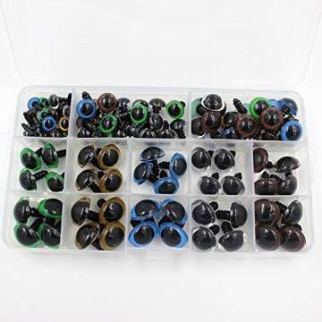 BESTTOYHOME 100pcs 10/12/14/16/18mm 5 Sizes in a Box Assorted Colors Plastic Safety Eyes for Teddy Bear Doll Animal Puppet Craft