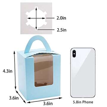 EUSOAR Cupcake Boxes, 25pcs 3.6"x 3.6"x 4.3" Single Cupcake Carrier Containers, Muffin Cupcake Gift Boxes Individual with Window Inserts Handle, for Wedding Birthday Party Treats Gift Packaging Boxes